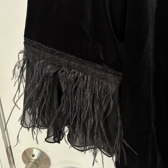 Black Velvet Crossover Top with Feather & Skirt Set size 1X - Picture 7 of 8